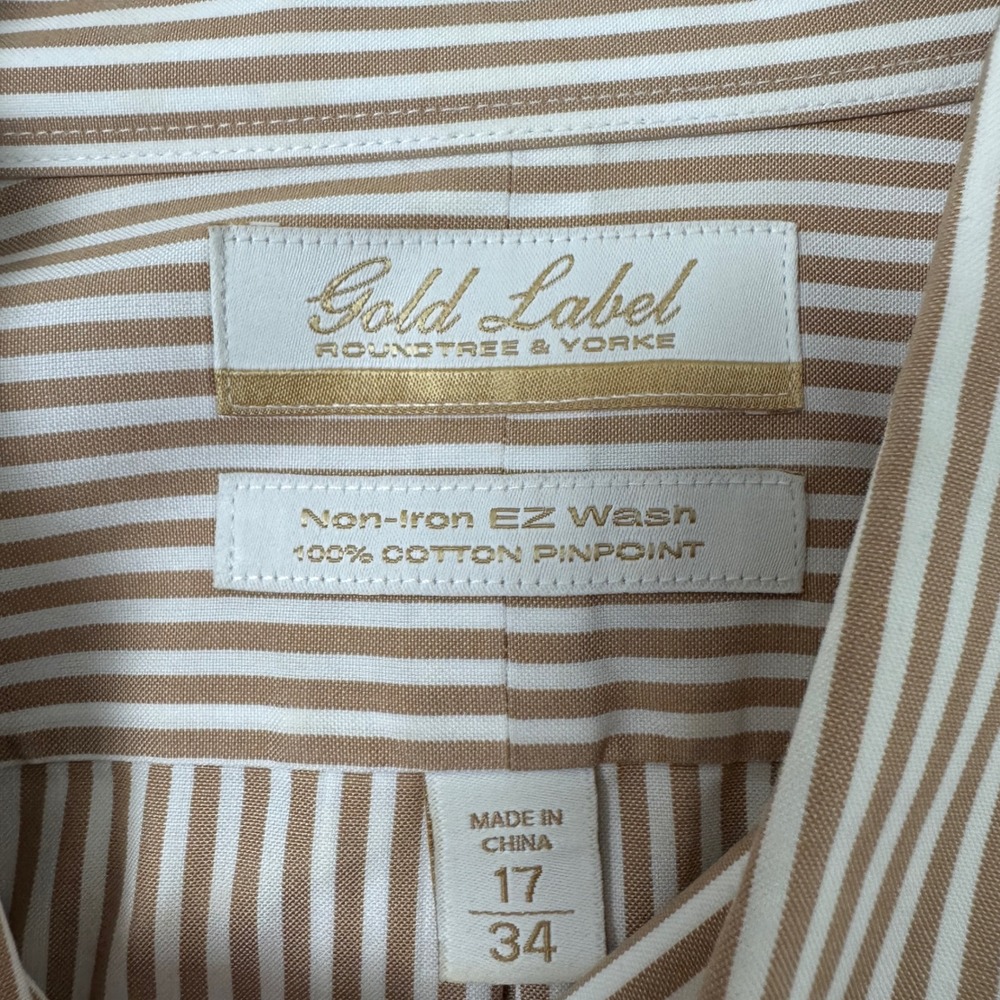 Lot of 6 Roundtree & Yorke Gold Label Mens Dress Shirts 17 34 Non-Iron Cotton - Picture 9 of 16